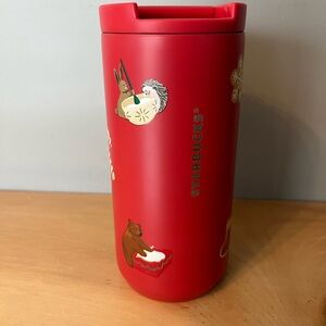 Starbucks 12 Oz Gingerbread Bear Hedgehog Red Tumbler Coffee Mug Stainless Steel
